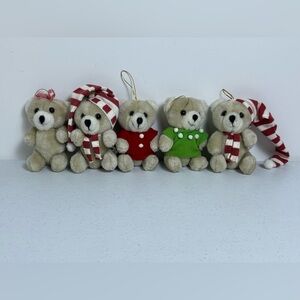 VTG Collins Co Showtime Bear Stuffed Plush Christmas Ornaments Lot of 5 Adjust